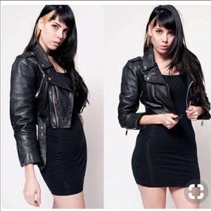 Real leather cropped motorcycle jacket